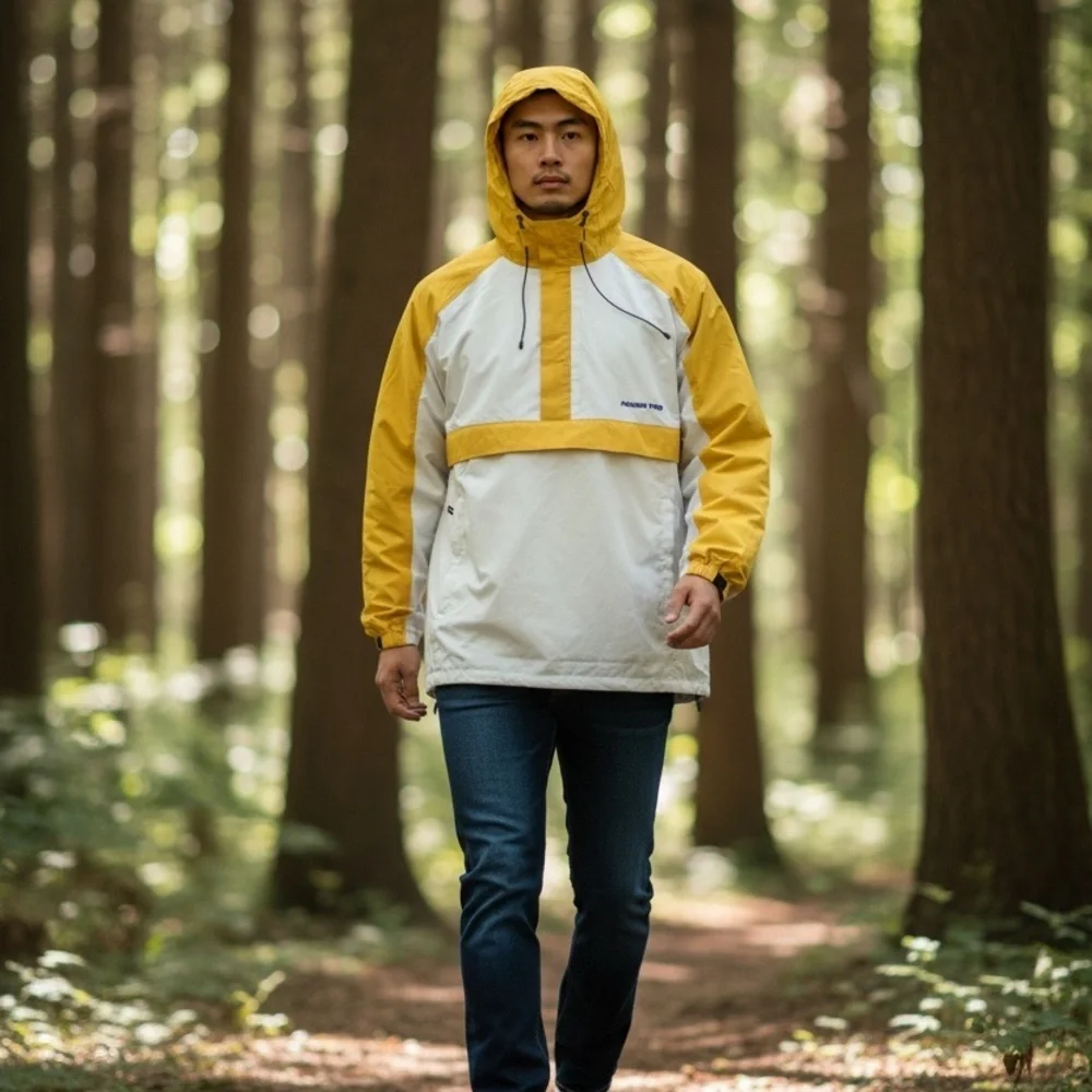 Yellow and White Hooded Jacket